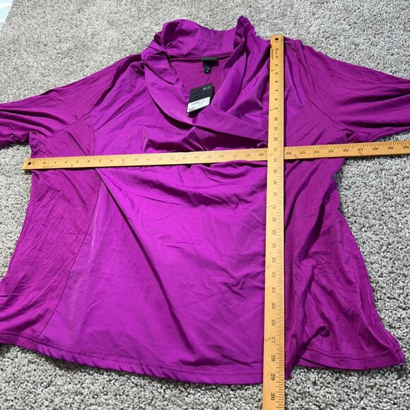 Ulla Popken Elegant Fuchsia Wrap Tunic Top Size XXL 3/4 Sleeves & Draped Collar - Picture 6 of 7